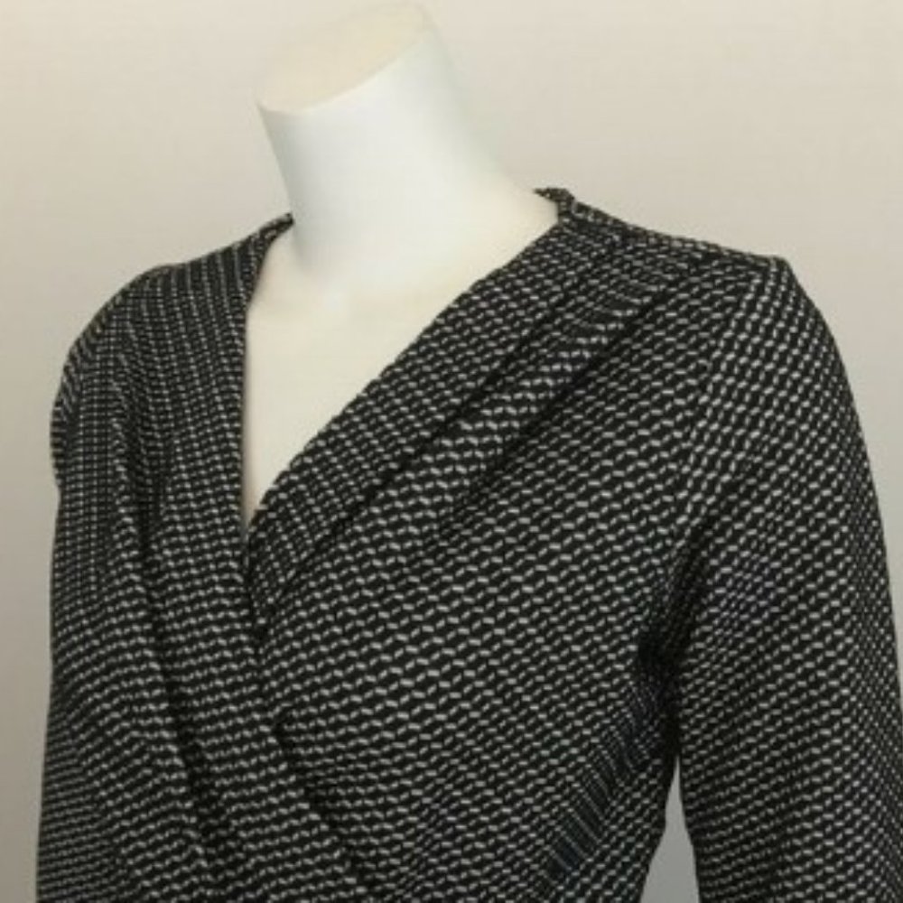 NY Collection Black White Faux Wrap Dress PM